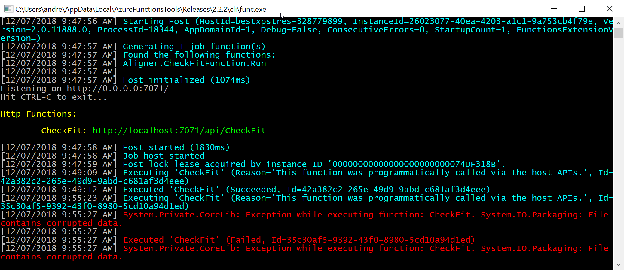 A failing azure function call